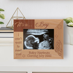 It's A Boy Personalized Wooden Frame-5" x 3 1/2" Brown Horizontal