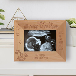 Hello Little Princess Personalized Wooden Frame-5" x 3 1/2" Brown Horizontal