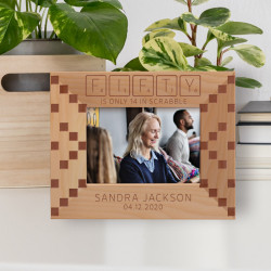 Fifty Is Only 14 In Scrabble Personalized Wooden Frame-5" x 3 1/2" Brown Horizontal