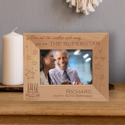 Blow Out The Candles Wish Away Personalized Wooden Frame-5" x 3 1/2" Brown Horizontal