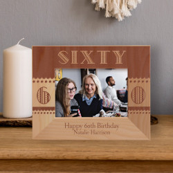 Happy 60th Birthday Personalized Wooden Frame-5" x 3 1/2" Brown Horizontal