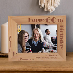 Happy 60th Birthday Personalized Wooden Frame-7" x 5" Brown Horizontal