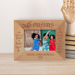 Cousins Are Connected Heart To Heart Personalized Wooden Frame-5" x 3 1/2" Brown Horizontal
