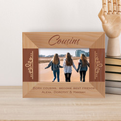 Born Cousins, Become Best Friends Personalized Wooden Frame-5" x 3 1/2" Brown Horizontal