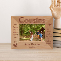 Cousins Are Forever Friends Whose Hearts Are Bound Together By The Love Of A Family Personalized Wooden Frame-5" x 3 1/2" Brown Horizontal