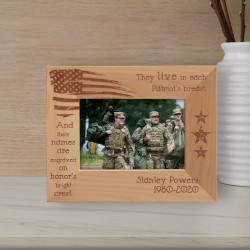 They Live In Each Patriot's Breast Personalized Wooden Frame-5" x 3 1/2" Brown Horizontal