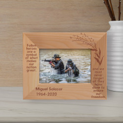 Fallen Heroes Are A Symbol Of What Makes Our Nation Great Personalized Wooden Frame-5" x 3 1/2" Brown Horizontal