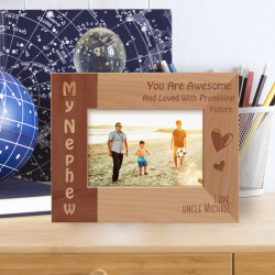 My Nephew You Are Awesome And Loved Personalized Wooden Frame-5" x 3 1/2" Brown Horizontal