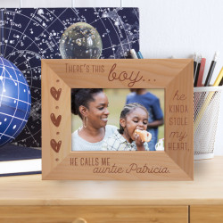 There's This Boy He Calls Me Auntie Personalized Wooden Frame-5" x 3 1/2" Brown Horizontal