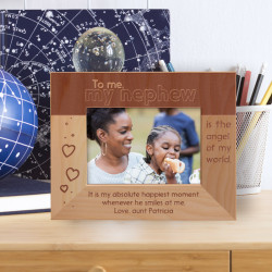 To Me My Nephew Is The Angel Of My World Personalized Wooden Frame-5" x 3 1/2" Brown Horizontal