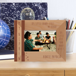 His Little Hands Stole My Heart Personalized Wooden Frame-5" x 3 1/2" Brown Horizontal