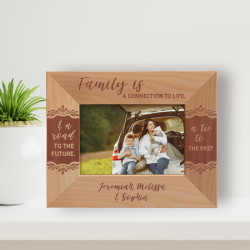Family Is A Connection To Life Personalized Wooden Frame-5" x 3 1/2" Brown Horizontal