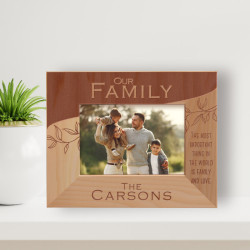 The Most Important Thing In The World Is Family And Love Personalized Wooden Frame-5" x 3 1/2" Brown Horizontal