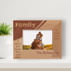No Matter What Happens, A Family Will Always Have Your Back Personalized Wooden Frame-5" x 3 1/2" Brown Horizontal