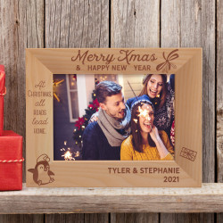 Merry Xmas & Happy New Year At Christmas, All Roads Lead Home Personalized Wooden Frame