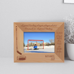 Hockey Personalized Wooden Frame-5" x 3 1/2" Brown Horizontal