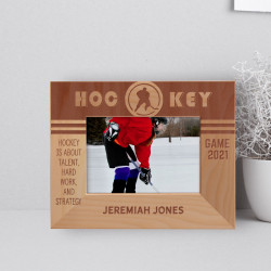 Hockey Personalized Wooden Frame-5" x 3 1/2" Brown Horizontal