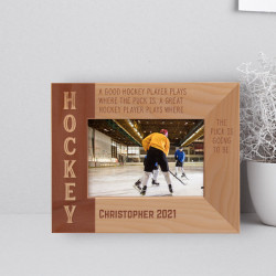 Hockey Personalized Wooden Frame-5" x 3 1/2" Brown Horizontal