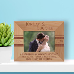 A Great Marriage Is Not When The Perfect Couple Comes Together Personalized Wooden Frame-5" x 3 1/2" Brown Horizontal