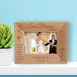 Wedding Love Blooms Personalized Wooden Frame-5" x 3 1/2" Brown Horizontal