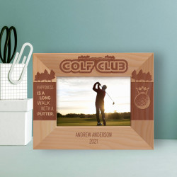 Golf Club Happiness Is A Long Walk With A Putter Personalized Wooden Frame-5" x 3 1/2" Brown Horizontal