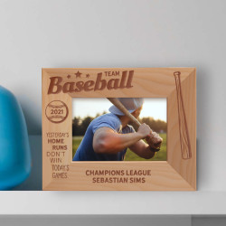 Yesterday's Home Runs Don't Win Today's Games Personalized Wooden Frame-5" x 3 1/2" Brown Horizontal