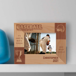 It's Hard To Beat A Person Who Never Gives Up Personalized Wooden Frame-5" x 3 1/2" Brown Horizontal