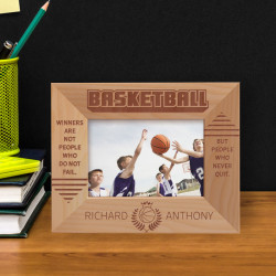 Basketball But People Who Never Quit Personalized Wooden Frame-5" x 3 1/2" Brown Horizontal