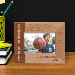 Basketball Is About Talent, Hard Work Personalized Wooden Frame-5" x 3 1/2" Brown Horizontal