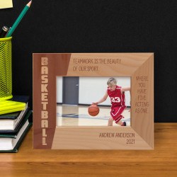 Basketball Teamwork Is The Beauty Of Our Sport Personalized Wooden Frame-5" x 3 1/2" Brown Horizontal