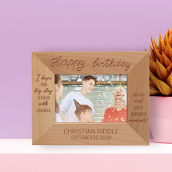 Happy Birthday I Hope Your Big Day Is Filled With Lightness Personalized Wooden Frame-5" x 3 1/2" Brown Horizontal