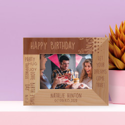 Happy Birthday Let Your Dreams Come True Personalized Wooden Frame-5" x 3 1/2" Brown Horizontal