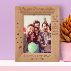 Happy Birthday May Your Birthday Overflow With The Love Of Family Pleasures Of Life Personalized Wooden Frame 5" x 7" Brown (Vertical)
