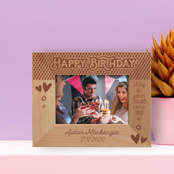 Happy Birthday May All Your Dreams Come True Personalized Wooden Frame-5" x 3 1/2" Brown Horizontal