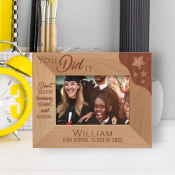 Graduation Don't Ever Stop Learning Dreaming And Achieving Personalized Wooden Frame-5" x 3 1/2" Brown Horizontal