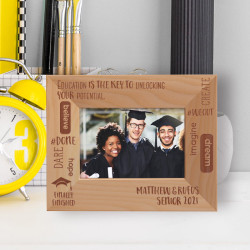 Graduation Education Is The Key To Unlocking Your Potential Personalized Wooden Frame-5" x 3 1/2" Brown Horizontal
