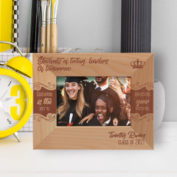 Graduation Students Of Today Leaders Of Tomorrow Personalized Wooden Frame-5" x 3 1/2" Brown Horizontal