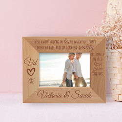 You Know You're In Love Personalized Wooden Frame-5" x 3 1/2" Brown Horizontal