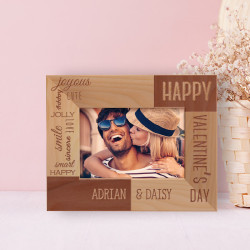 Happy Valentine's Day Personalized Wooden Frame-5" x 3 1/2" Brown Horizontal