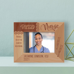 Nurses Are At The Heart Of Healthcare Personalized Wooden Frame-5" x 3 1/2" Brown Horizontal