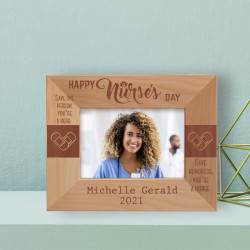 Happy Nurse's Day Personalized Wooden Frame-5" x 3 1/2" Brown Horizontal