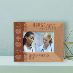 Nurse Born To save Lives Personalized Wooden Frame-5" x 3 1/2" Brown Horizontal