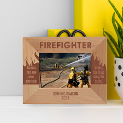 Firefighter Personalized Wooden Frame-5" x 3 1/2" Brown Horizontal