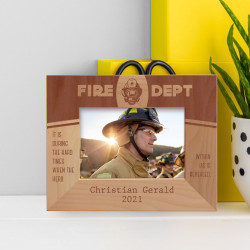 Fire Dept It Is During The Hard Times When The Hero Within Us Is Revealed Personalized Wooden Frame-5" x 3 1/2" Brown Horizontal