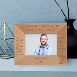 The Aim Of Medicine Is To Prevent Disease And Prolong Life Personalized Wooden Frame-5" x 3 1/2" Brown Horizontal