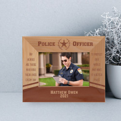 My Heroes Are Those Who Risk Their Lives Every Day Personalized Wooden Frame-5" x 3 1/2" Brown Horizontal