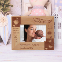 Welcome To The World Personalized Wooden Frame-5" x 3 1/2" Brown Horizontal