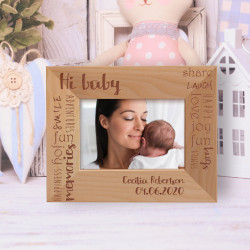 Hi Baby Personalized Wooden Frame-5" x 3 1/2" Brown Horizontal