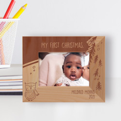 My First Christmas Personalized Wooden Frame-5" x 3 1/2" Brown Horizonta