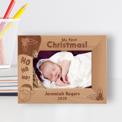 My First Christmas Ho Ho Ho Personalized Wooden Frame-6" x 4" Brown Horizontal